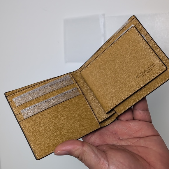 Coach 74991 Men's Compact ID Calf Bifold Wallet Gunmetal/Flax - Picture 8 of 12